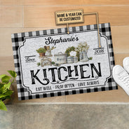 Paillasson personnalisé noir et blanc « Love Always » pour la cuisine