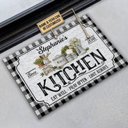 Paillasson personnalisé noir et blanc « Love Always » pour la cuisine