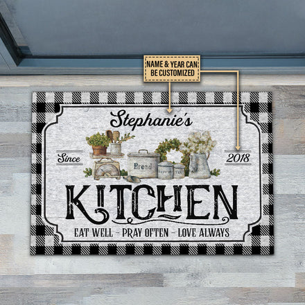 Paillasson personnalisé noir et blanc « Love Always » pour la cuisine