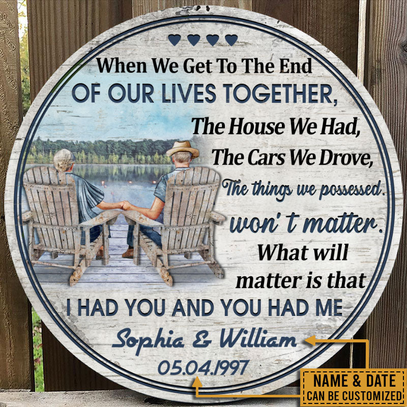 Personalized Lake Old Couple When We Get Date Custom Wood Circle Sign
