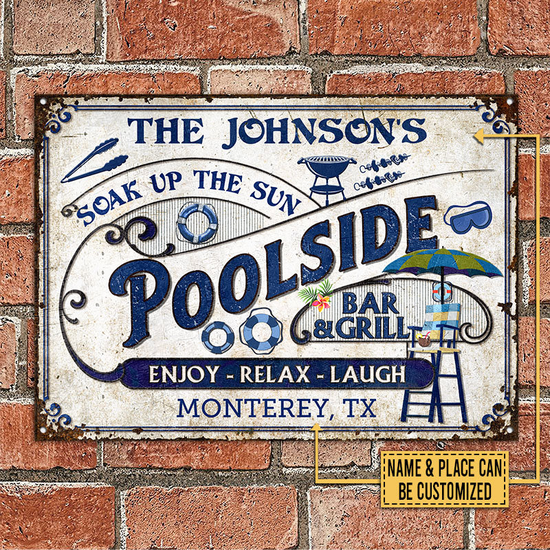 Personalized Pool Bar & Grill Customized Classic Metal Signs