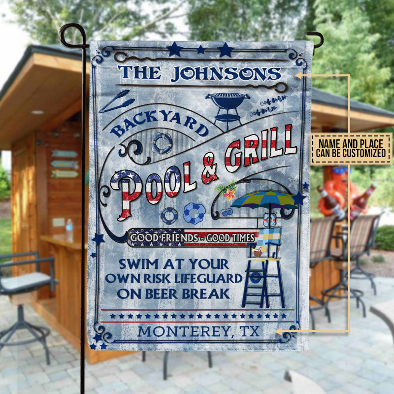 Personalized Pool Bar & Grill Stars & Stripes Custom Flag