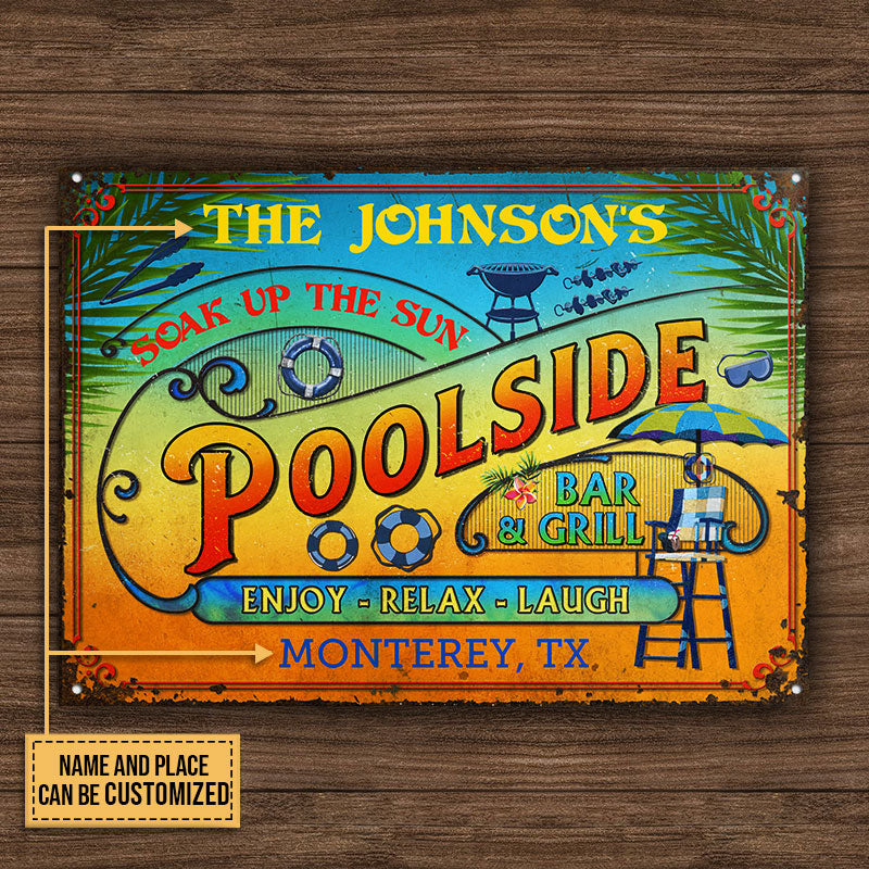 Personalized Pool Summer Vibe Bar & Grill Custom Classic Metal Signs