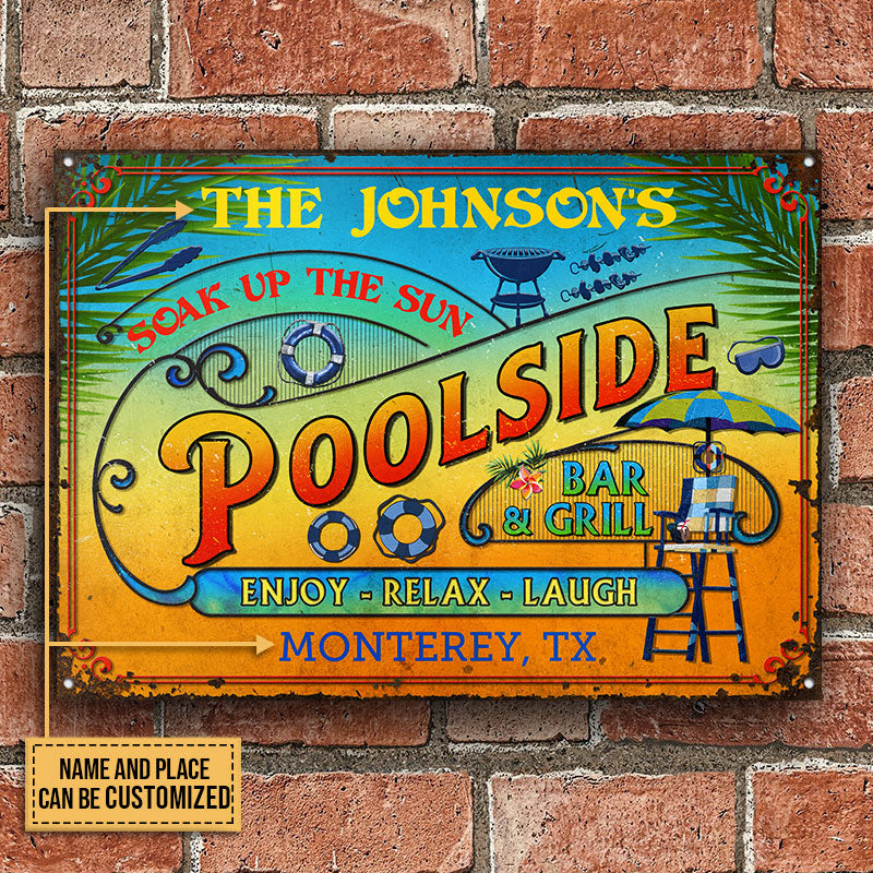 Personalized Pool Summer Vibe Bar & Grill Custom Classic Metal Signs