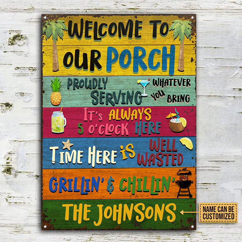 Personalized Porch Welcome Grilling Chilling Custom Classic Metal Signs