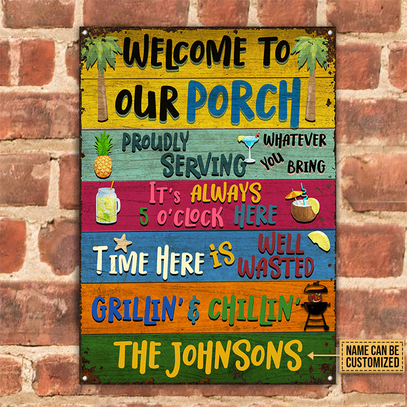 Personalized Porch Welcome Grilling Chilling Custom Classic Metal Signs