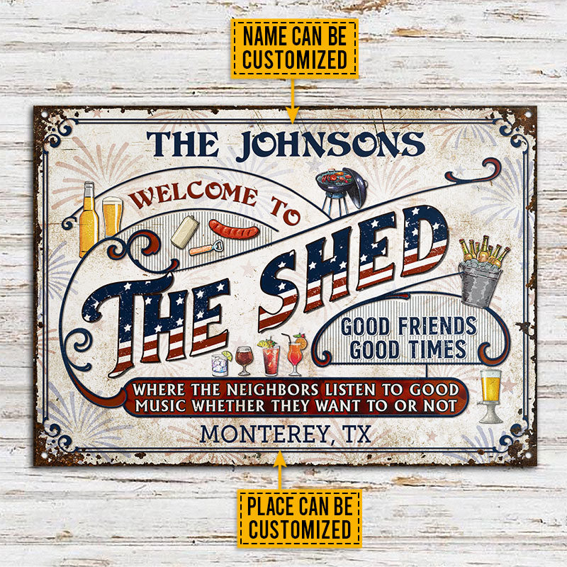 Personalized Shed Grilling Stars & Stripes Listen To The Good Music Custom Classic Metal Signs