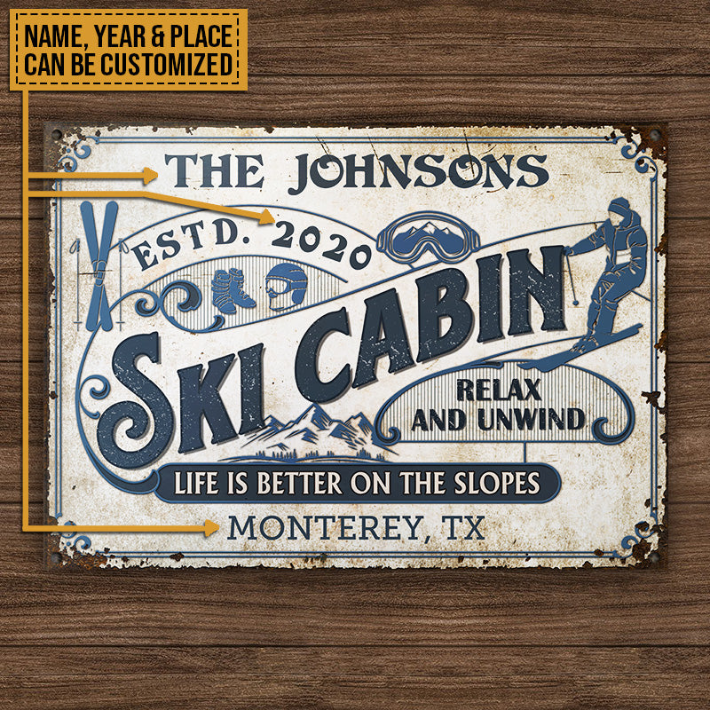 Panneaux métalliques classiques personnalisés « La vie au ski est meilleure sur les pistes »