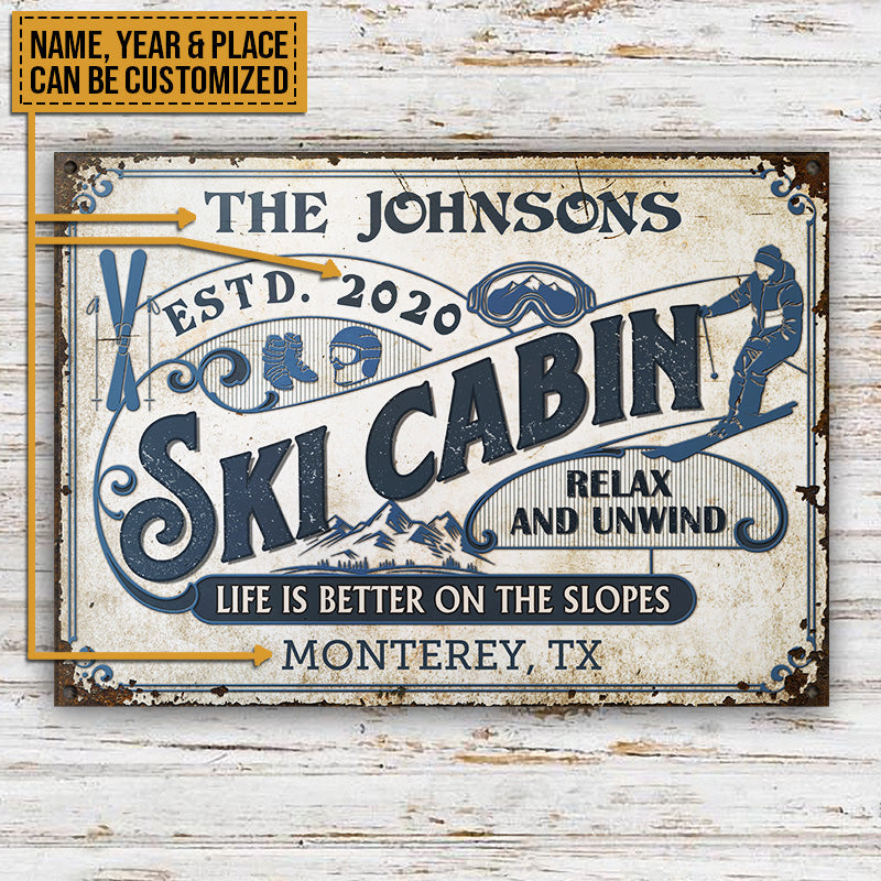 Panneaux métalliques classiques personnalisés « La vie au ski est meilleure sur les pistes »