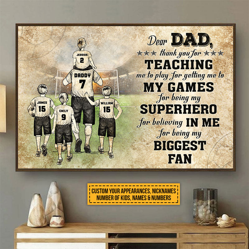 Affiche personnalisée de remerciement pour papa et enfant de footballeur