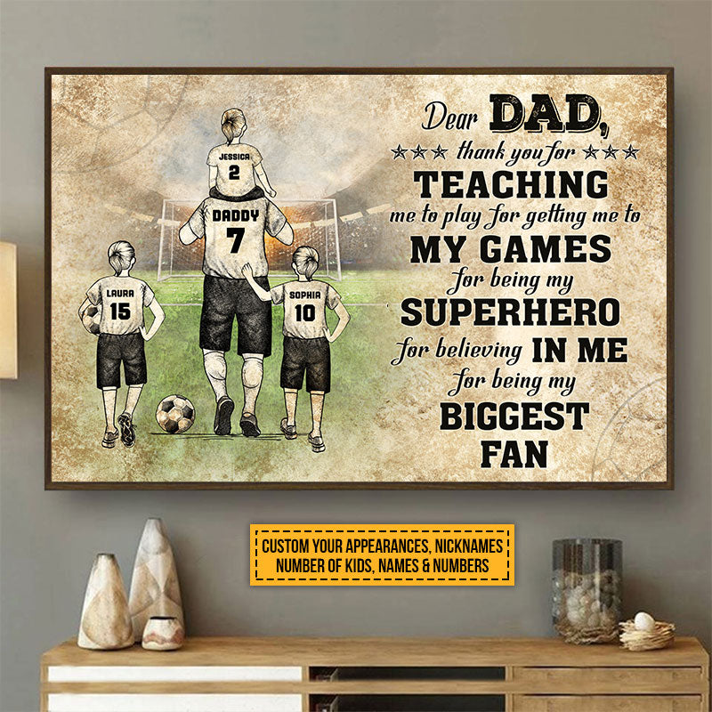 Affiche personnalisée de remerciement pour papa et enfant de footballeur