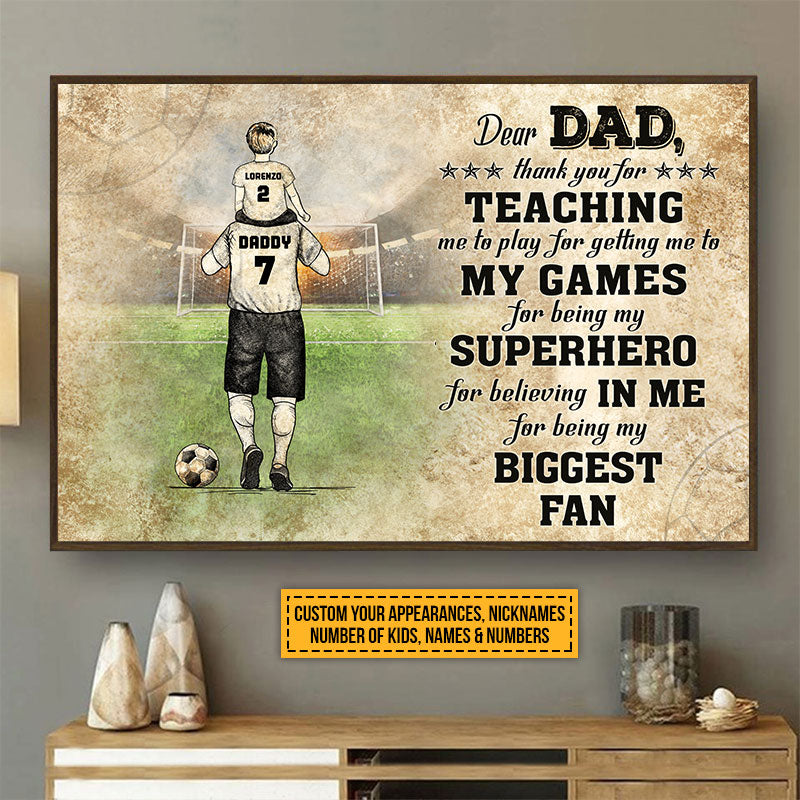 Affiche personnalisée de remerciement pour papa et enfant de footballeur