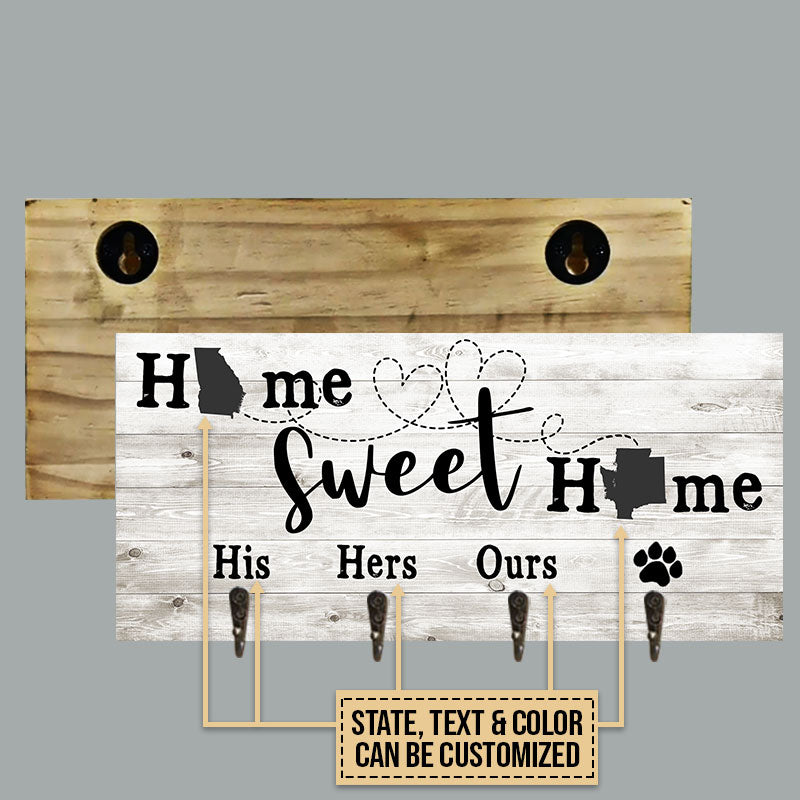 Personalized Starter Home State Home Sweet Home Custom Wood Key Holder