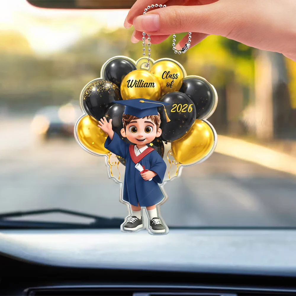 Photo,Graduation,Happy - Custom Photo 3D Effect Happy Graduation Kid - Personalized Acrylic Car Hanger