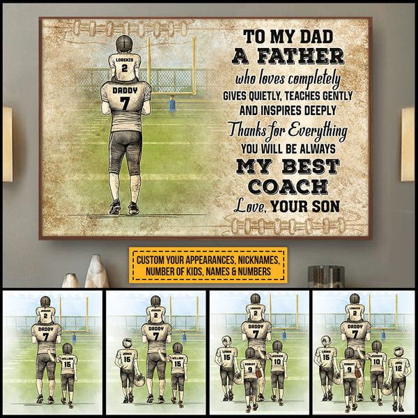 Affiche personnalisée de football américain pour papa et enfant, mon meilleur entraîneur, personnalisée pour enfants