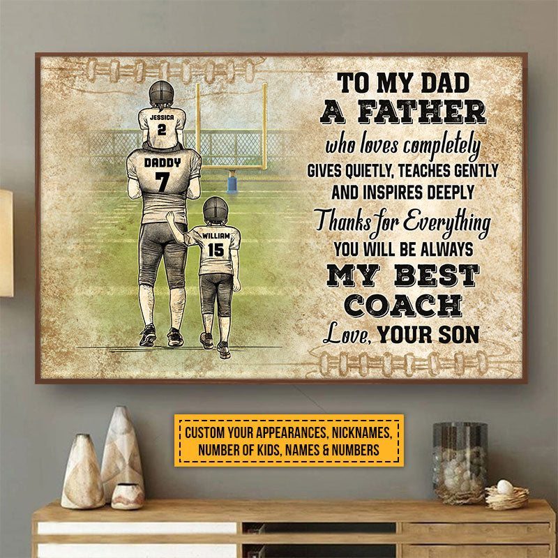 Personalized American Football Dad And Child My Best Coach Custom Kids Custom Poster