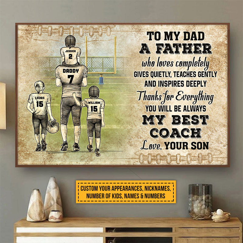 Personalized American Football Dad And Child My Best Coach Custom Kids Custom Poster