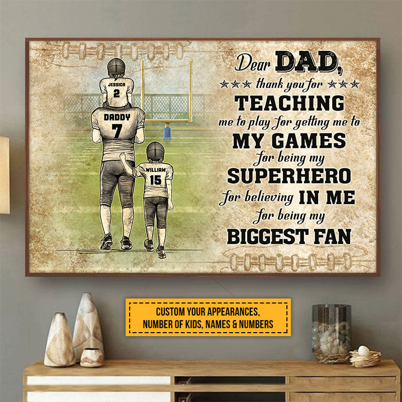 Personalized American Football Dad And Child Thank You Custom Kids Custom Poster