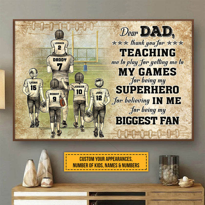 Personalized American Football Dad And Child Thank You Custom Kids Custom Poster