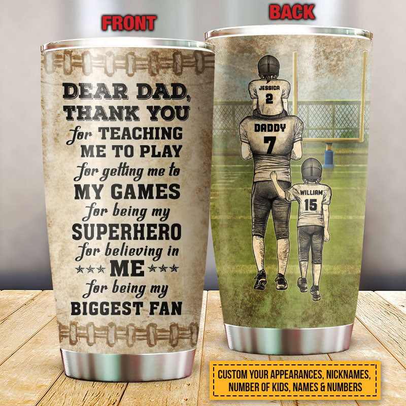 Personalized American Football Dad And Child Thank You Custom Kids Custom Tumbler