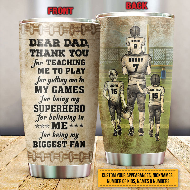 Personalized American Football Dad And Child Thank You Custom Kids Custom Tumbler
