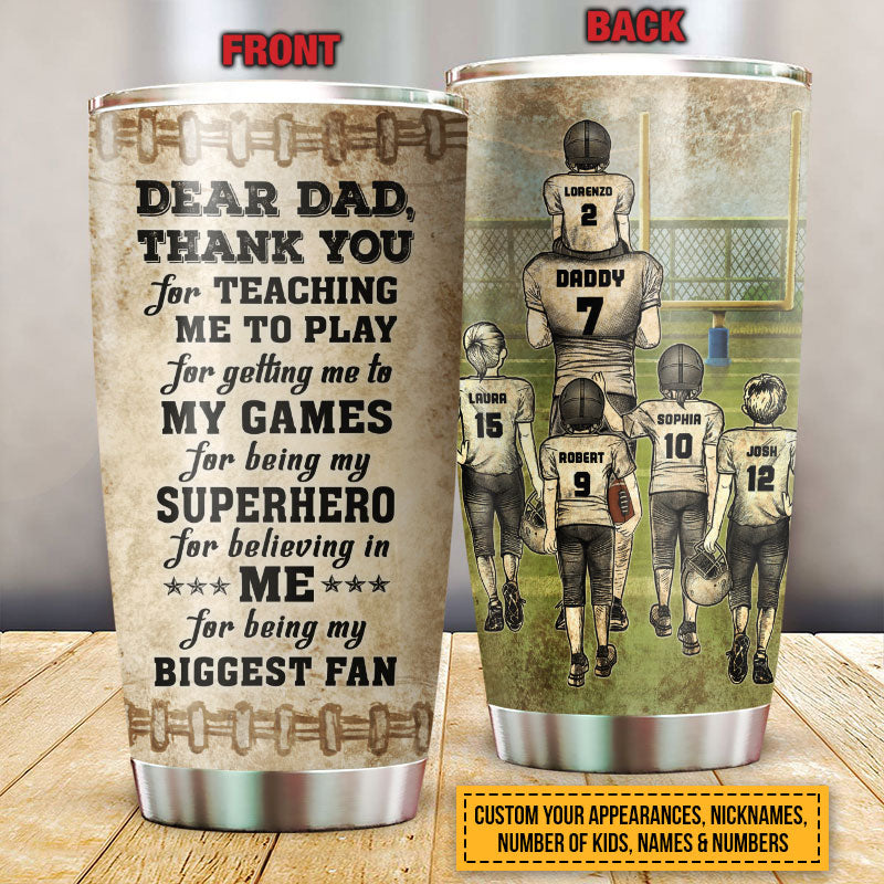 Personalized American Football Dad And Child Thank You Custom Kids Custom Tumbler