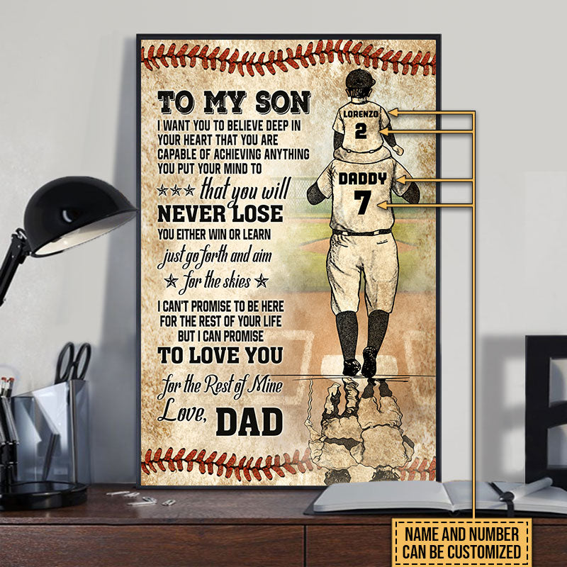 Personalized Baseball Dad And Son Never Lose Customized Poster