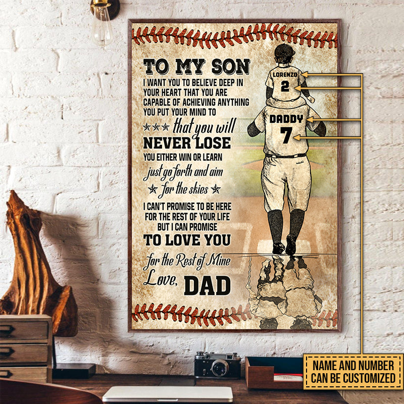 Personalized Baseball Dad And Son Never Lose Customized Poster