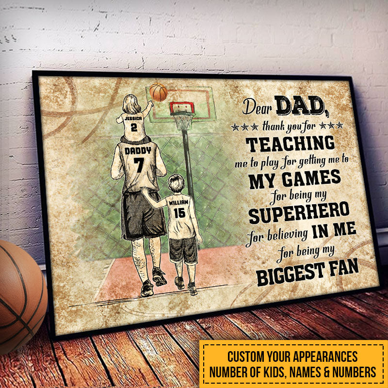 Personalized Basketball Dad And Child Custom Kid Thank You Custom Poster