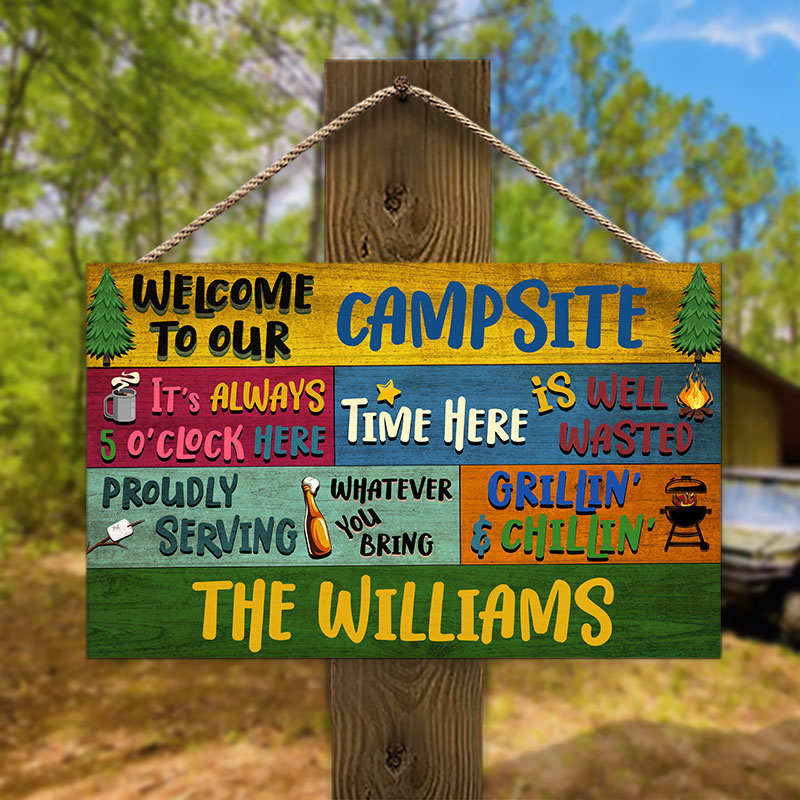 Personalized Camping Proudly Serving Custom Wood Rectangle Sign, Camping Gift