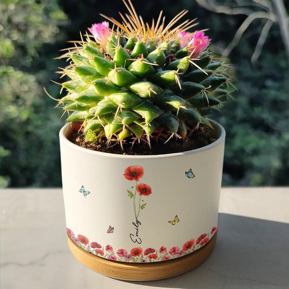 Gift For Daughter,Gift For Women,Happy,Gift For Grandkids - Faux Pressed Birth Flower My Daughter Forever - Personalized Ceramic Plant Pot
