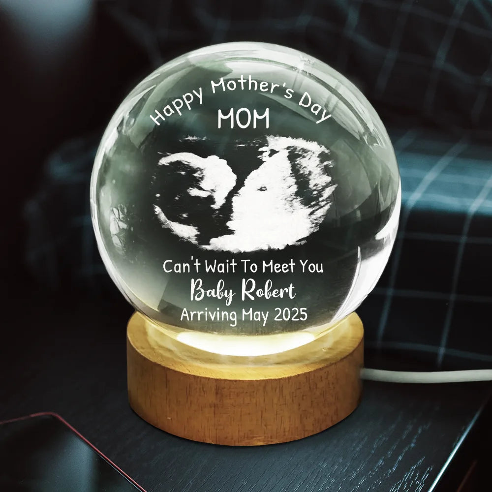 Custom Photo,New Mom,New baby,Love - Custom Photo Can't Wait To Meet You The Bump - Personalized Crystal Globe Lamp