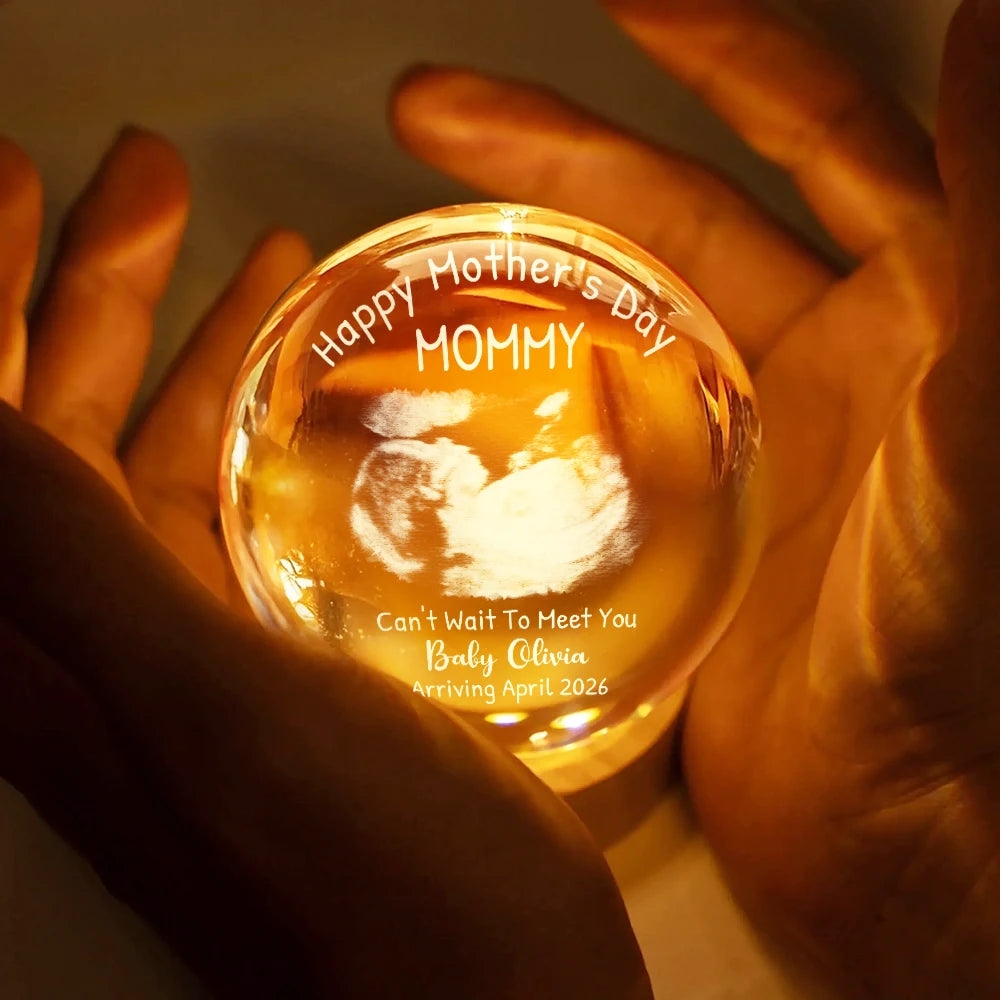 Custom Photo,New Mom,New baby,Love - Custom Photo Can't Wait To Meet You The Bump - Personalized Crystal Globe Lamp