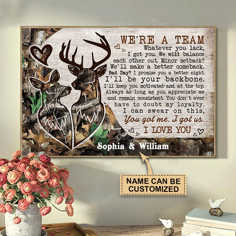 Personalized Deer Couple Camo We're A Team Poster