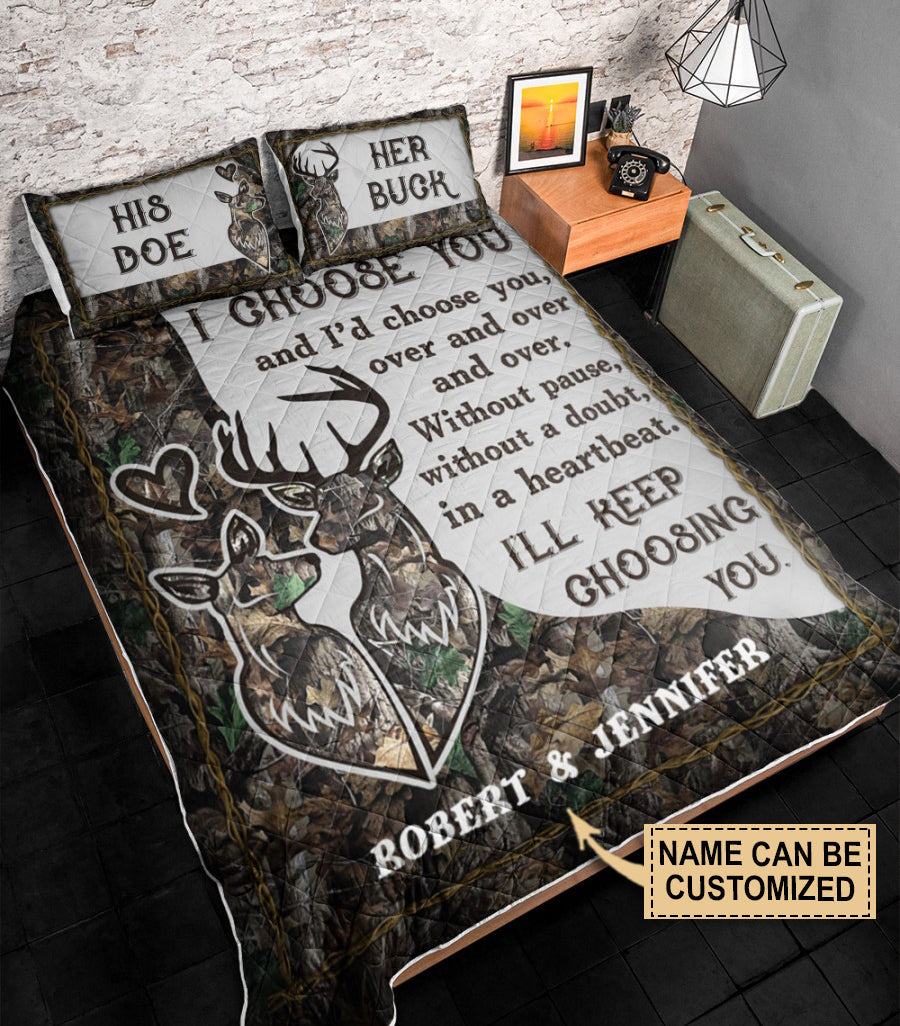 Personalized Deer Keep Choosing Couple Camo Quilt Bedding