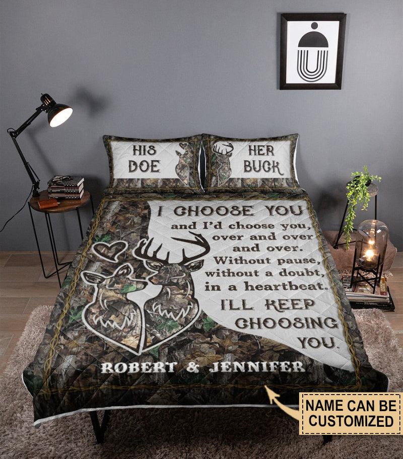 Personalized Deer Keep Choosing Couple Camo Quilt Bedding