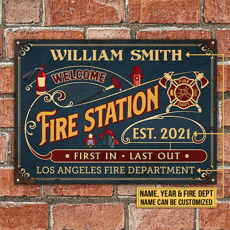 Personalized Firefighter Welcome Fire Station Custom Classic Metal Signs