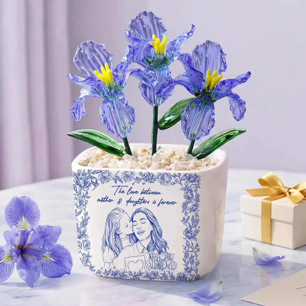 Gift For Mother,Gift For Grandma,Love - Custom Photo Pencil Sketch The Love Between Mother & Daughter Is Forever - Personalized Glass Flower Plant Pot