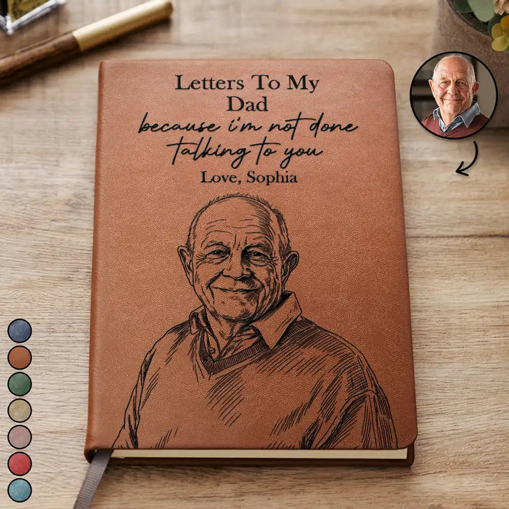Photo - Pencil Sketch,Gift For Father,Gift For Grandpa,Gift For Mother,Gift For Grandma,Custom Photo,Sad - Custom Photo Pencil Sketch Memorial Letters To My Father Mother - Personalized Leather Journal