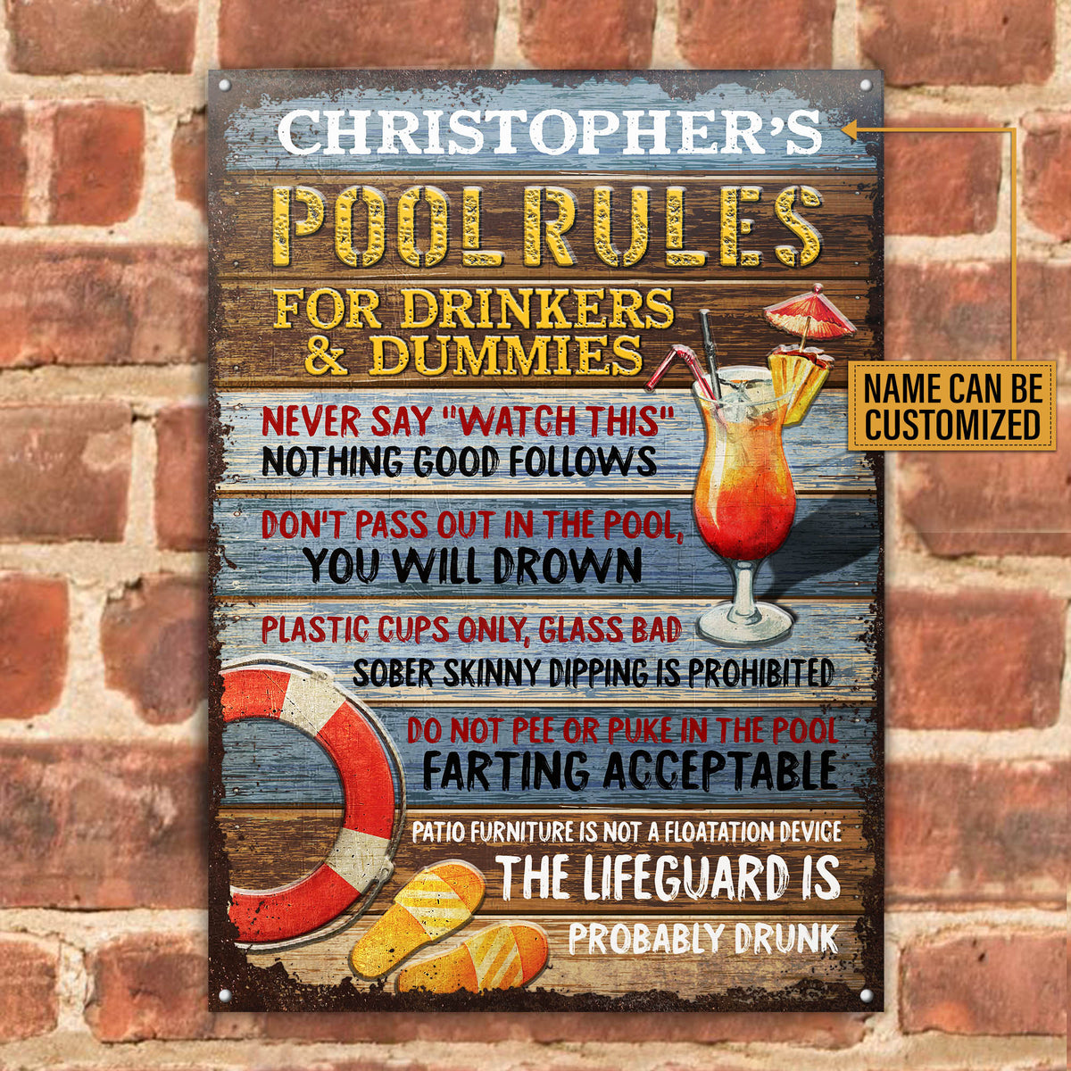 Personalized Pool Rules For Drinkers Customized Classic Metal Signs