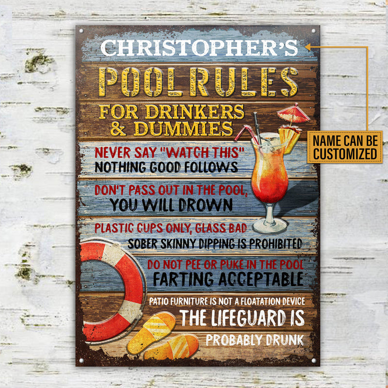 Personalized Pool Rules For Drinkers Customized Classic Metal Signs