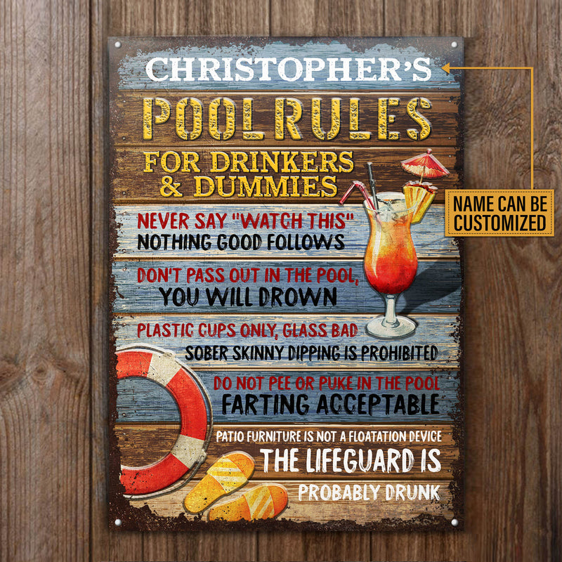 Personalized Pool Rules For Drinkers Customized Classic Metal Signs