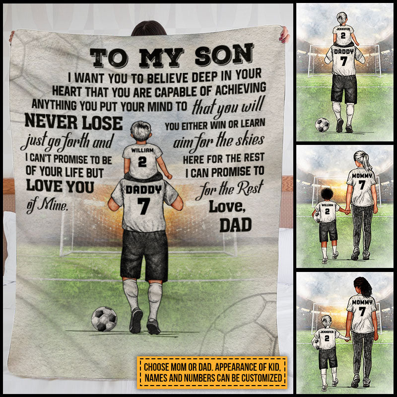 Couverture polaire personnalisée « parent et enfant de football » : ne perdez jamais