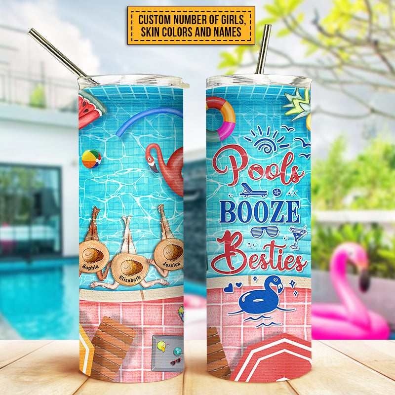 Personalized Swimming Bestie Pools Booze Besties Custom Skinny Tumbler