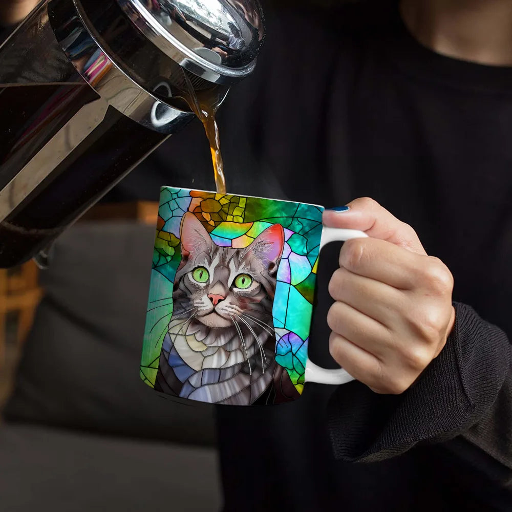 Gift For Wife,Gift For Mother,Gift For Grandma,Gift For Grandparents,Family,Non-Eng,Photo - Stained Glass - Custom Photo Stained Glass Portrait Mom Grandma Parents Family - Personalized White Edge-to-Edge Mug