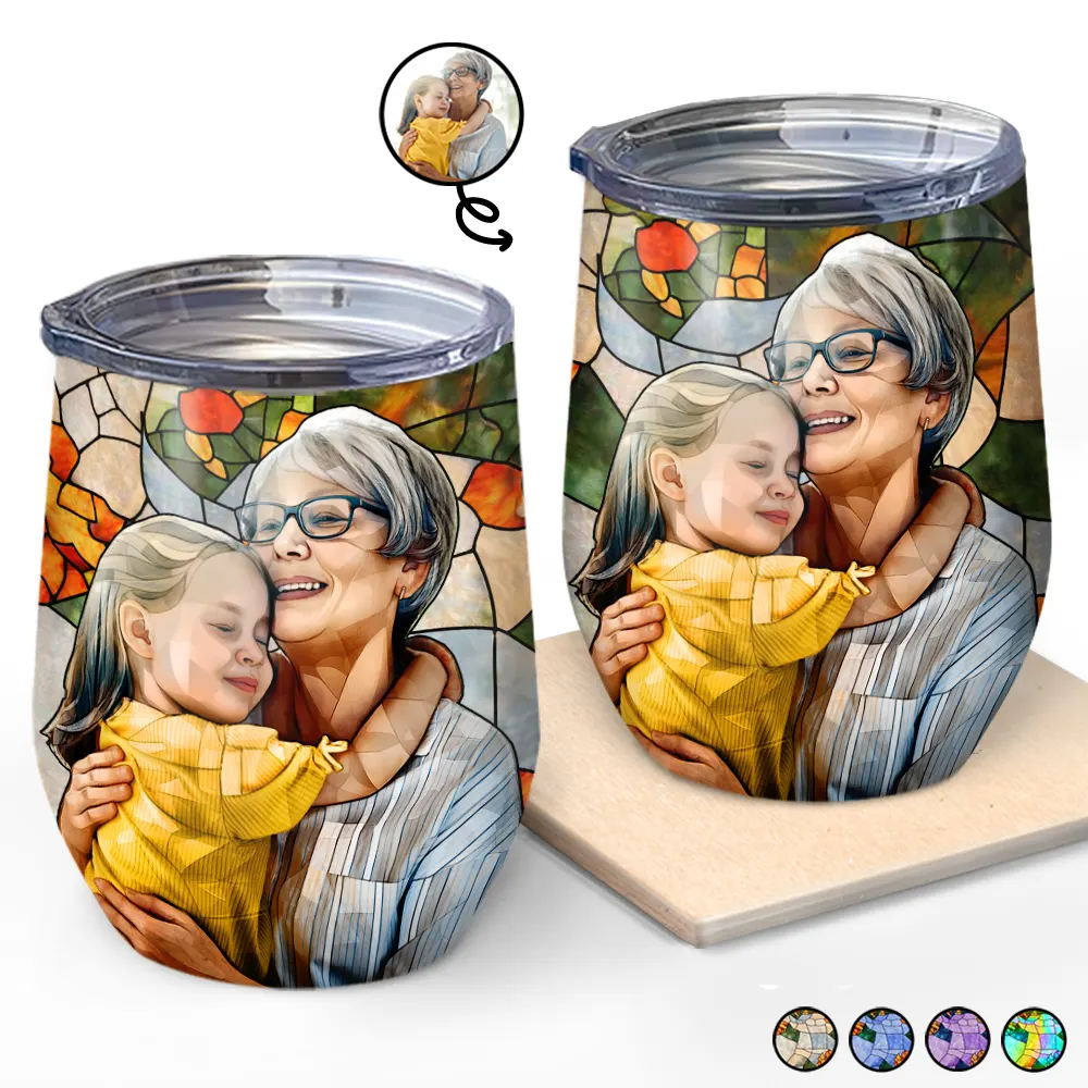 Custom Photo Stained Glass Portrait Mom Grandma Parents Family - Personalized Wine Tumbler