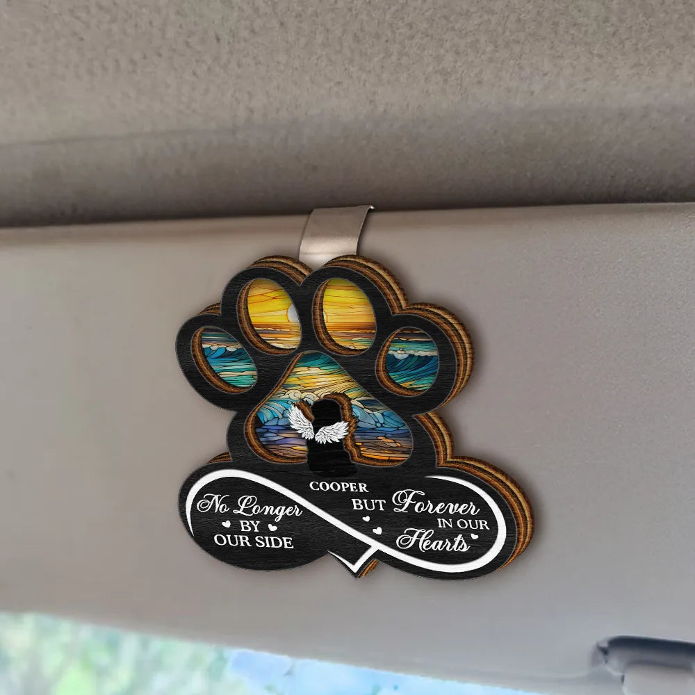 Memorial, Pet Lovers, Pet Mom, Pet Dad, Sad - Pet Forever In My Heart Always Loved - Personalized Custom Shaped Car Visor Clip