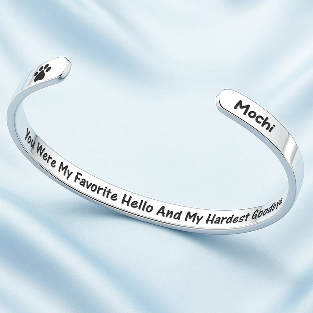Pet Lovers,Pet Mom,Pet Dad,Memorial,Sad - Pet Loss Once By My Side Forever In My Heart - Personalized Bangle Bracelet Cuff