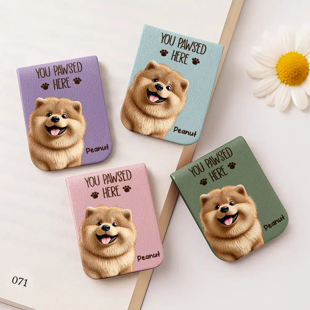 Reading, Pet Lovers, Happy, Dog Lovers, Cat Lovers, Gift For Yourself - Pet Lovers 3D Effect You Pawsed Here - Personalized Leather Magnetic Bookmark
