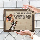 Pet Lovers,Pet Mom,Pet Dad,Happy - Pet Lovers Where Someone Runs To Greet You - Personalized Custom Shaped Wood Sign